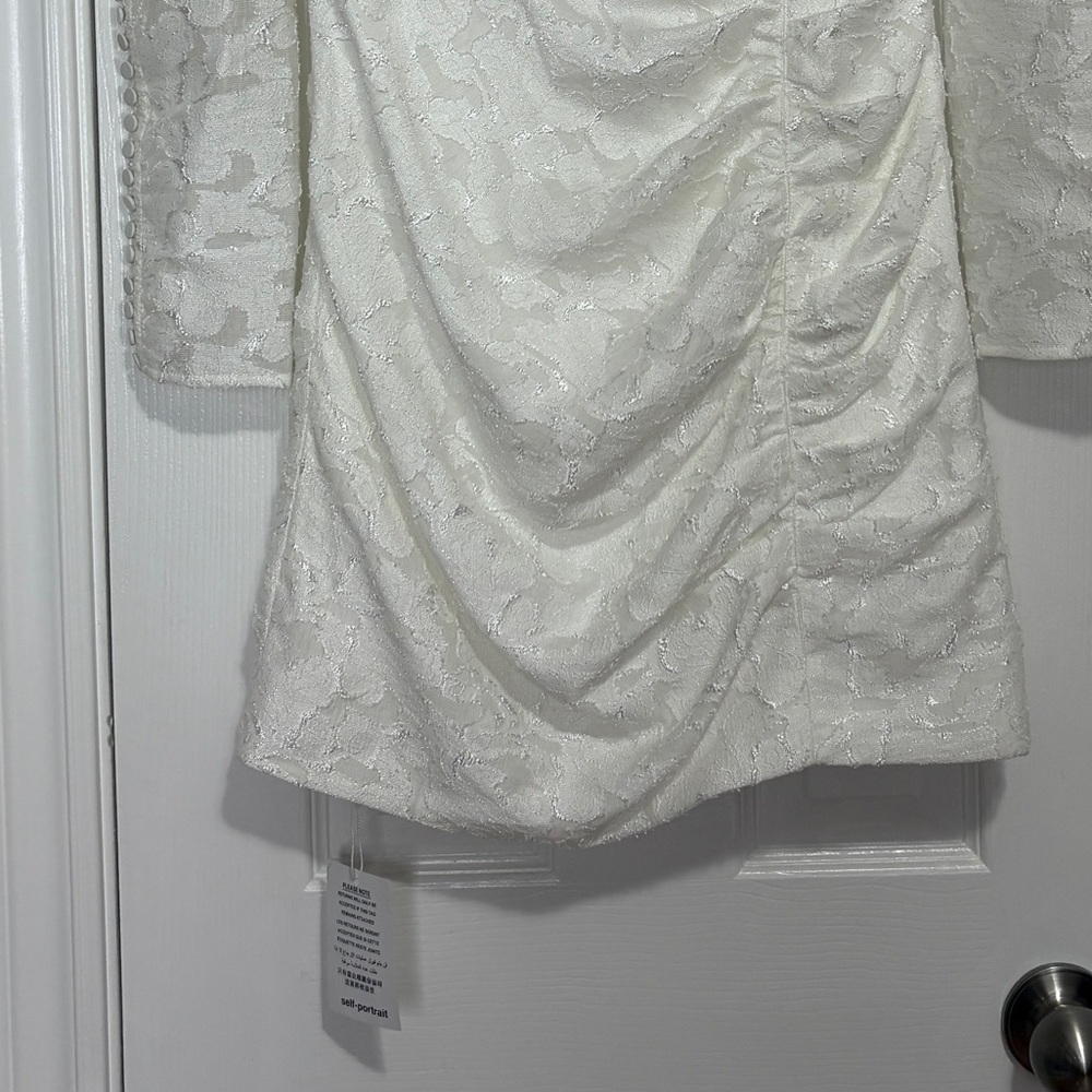 Self-Portrait White Lace Mini Dress Corset Puff Sleeve Bridgerton Bridal Sz 6 - Picture 14 of 14